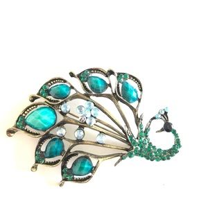 * Item# B14 • Teal & Bronze Peacock Brooch *